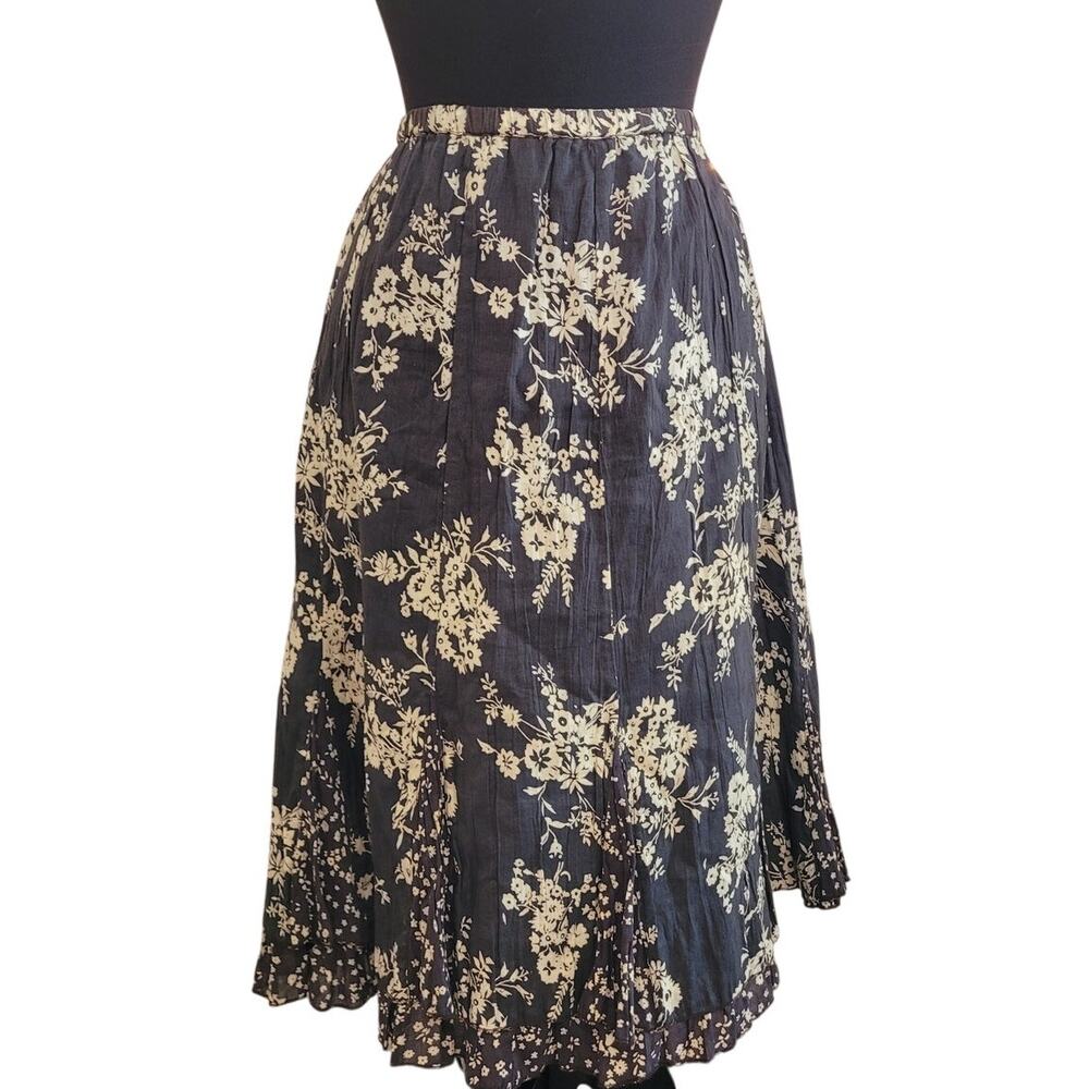 VTG 90s Black Floral Ruffle Skirt L Dark Coquette Whimsigoth